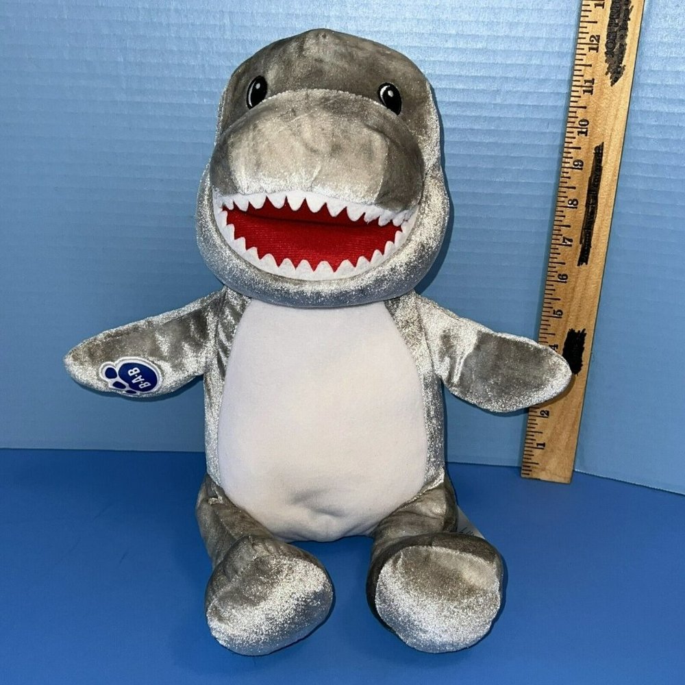 Build A Bear Gray White Velour Toothy Shark Fish 16" Plush Stuffed Animal BAB